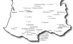 Carte reprenant les différents camps d'internement dans le sud de la France