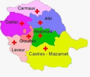 Carte des différentes unités locales dans la délégation départementale du Tarn.